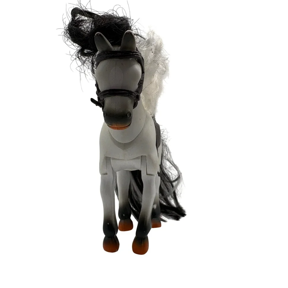 Vintage Kidkore Pony Horse Figure White Grey Black Articulated 2000 Toy 7 inch